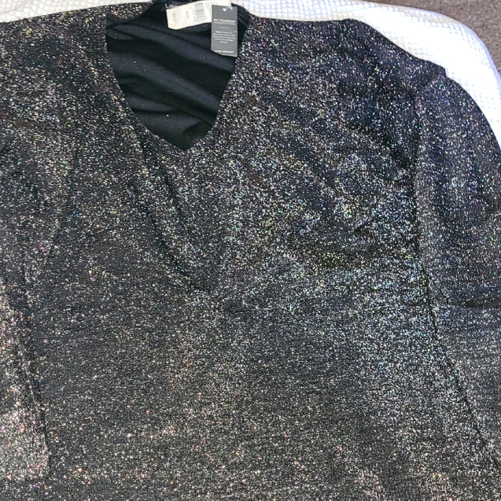 Lane Bryant Glittery Black Illusion Top Size 22-24 NWT